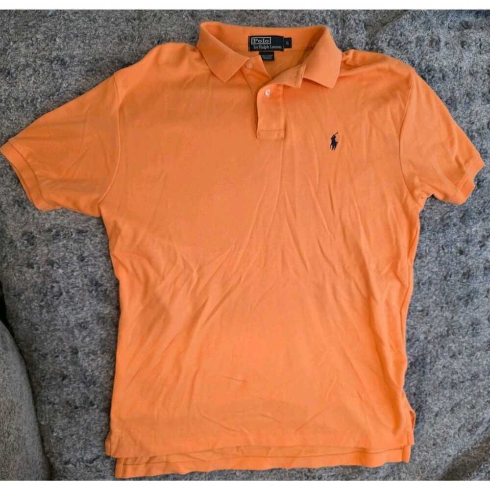 Ralph Lauren Polo Mens Vibrant Peach/Orange Blue Logo Rugby Preppy